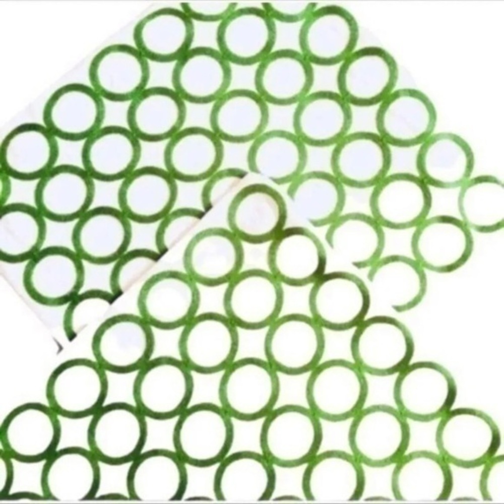 SET OF TWO 17” SQUARES PILLOW CASES WHITE WITH GREEN CIRCLES